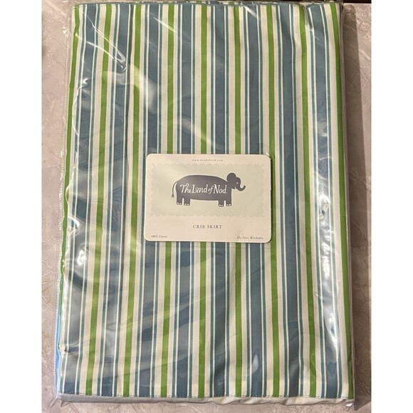 The Land of Nod Other - The Land of Nod Blue Green White Striped Crib Skirt 100% Cotton New in Package